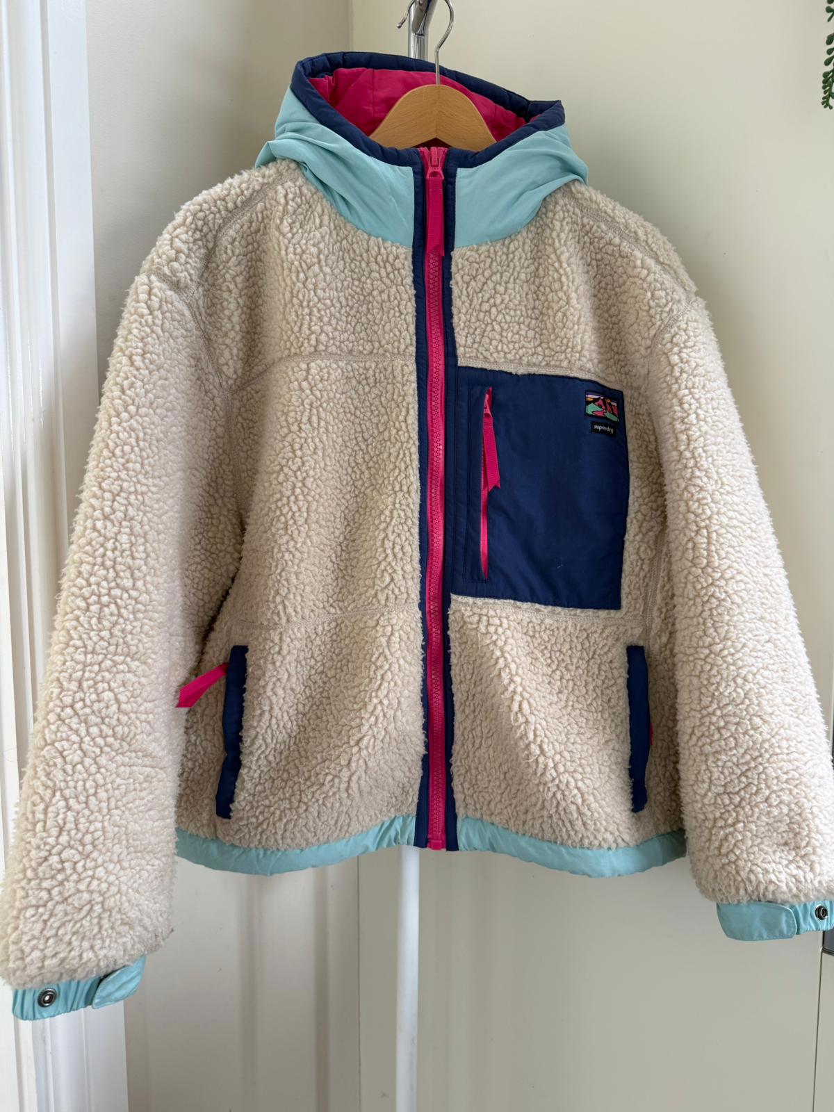 Superdry Adventurewear Full Zip Hooded Sherpa/Borg Fleece Jacket - UK 16