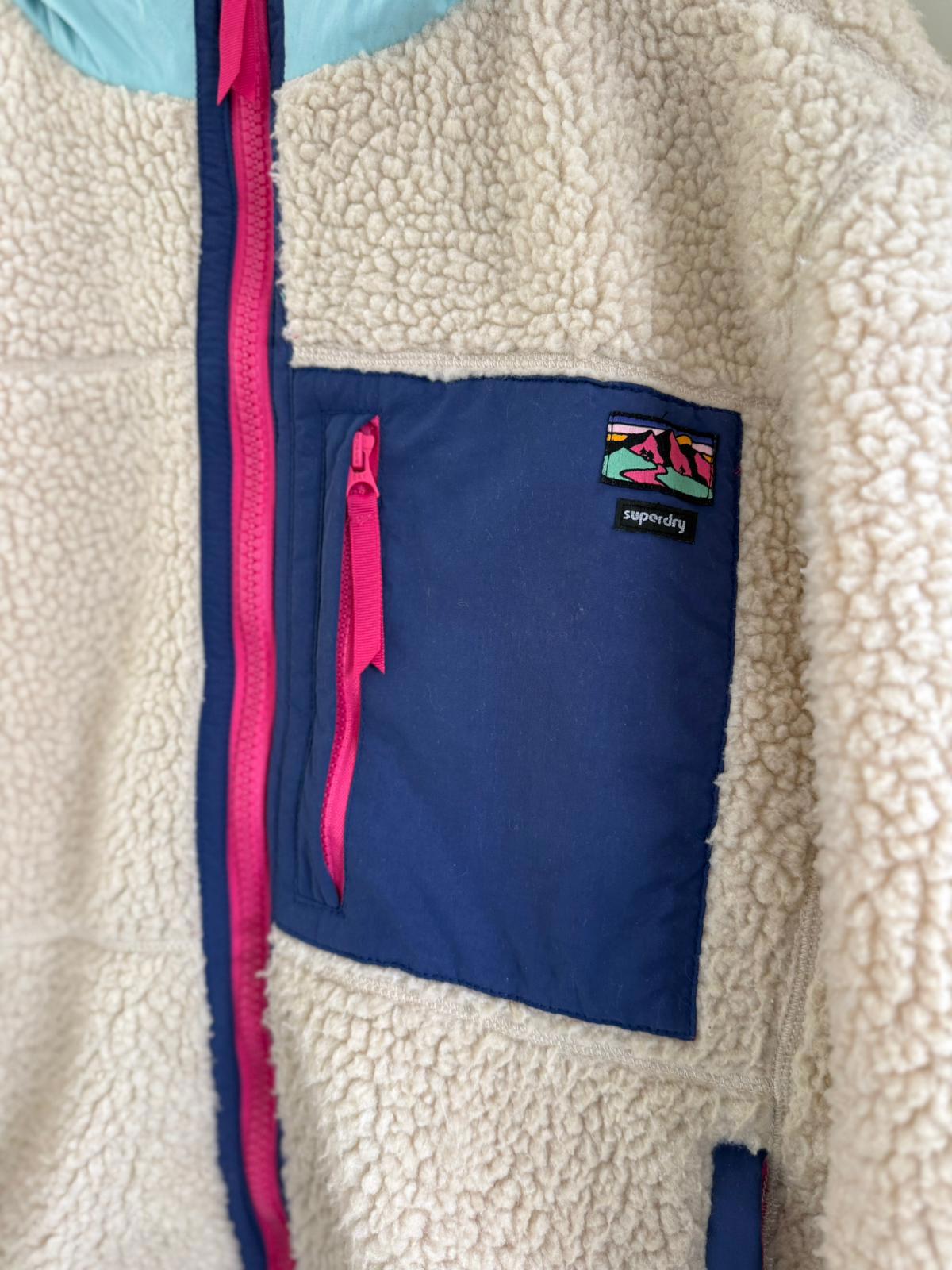 Superdry Adventurewear Full Zip Hooded Sherpa/Borg Fleece Jacket - UK 16