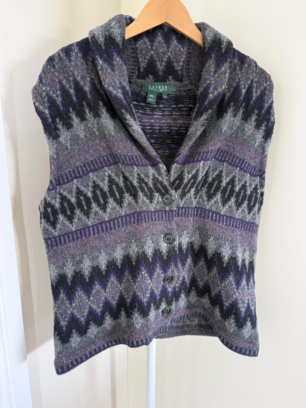 Lauren Ralph Lauren Womens 100% Lambswool Shawl Collar Button Sweater Vest - PL