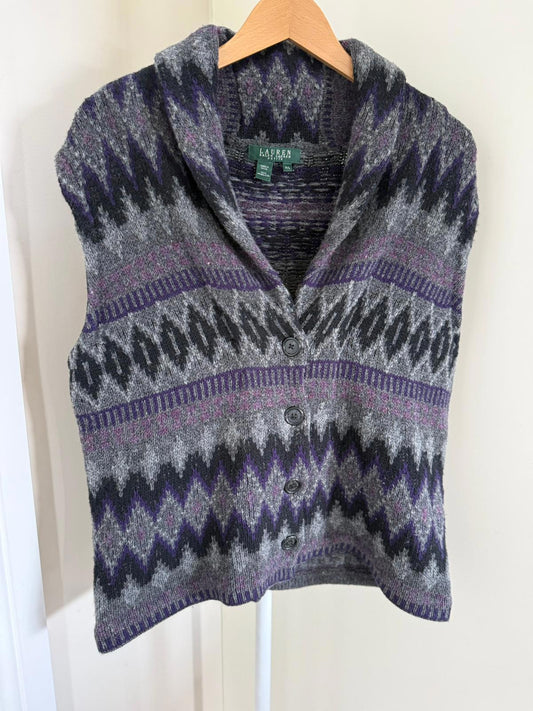 Lauren Ralph Lauren Womens 100% Lambswool Shawl Collar Button Sweater Vest - PL