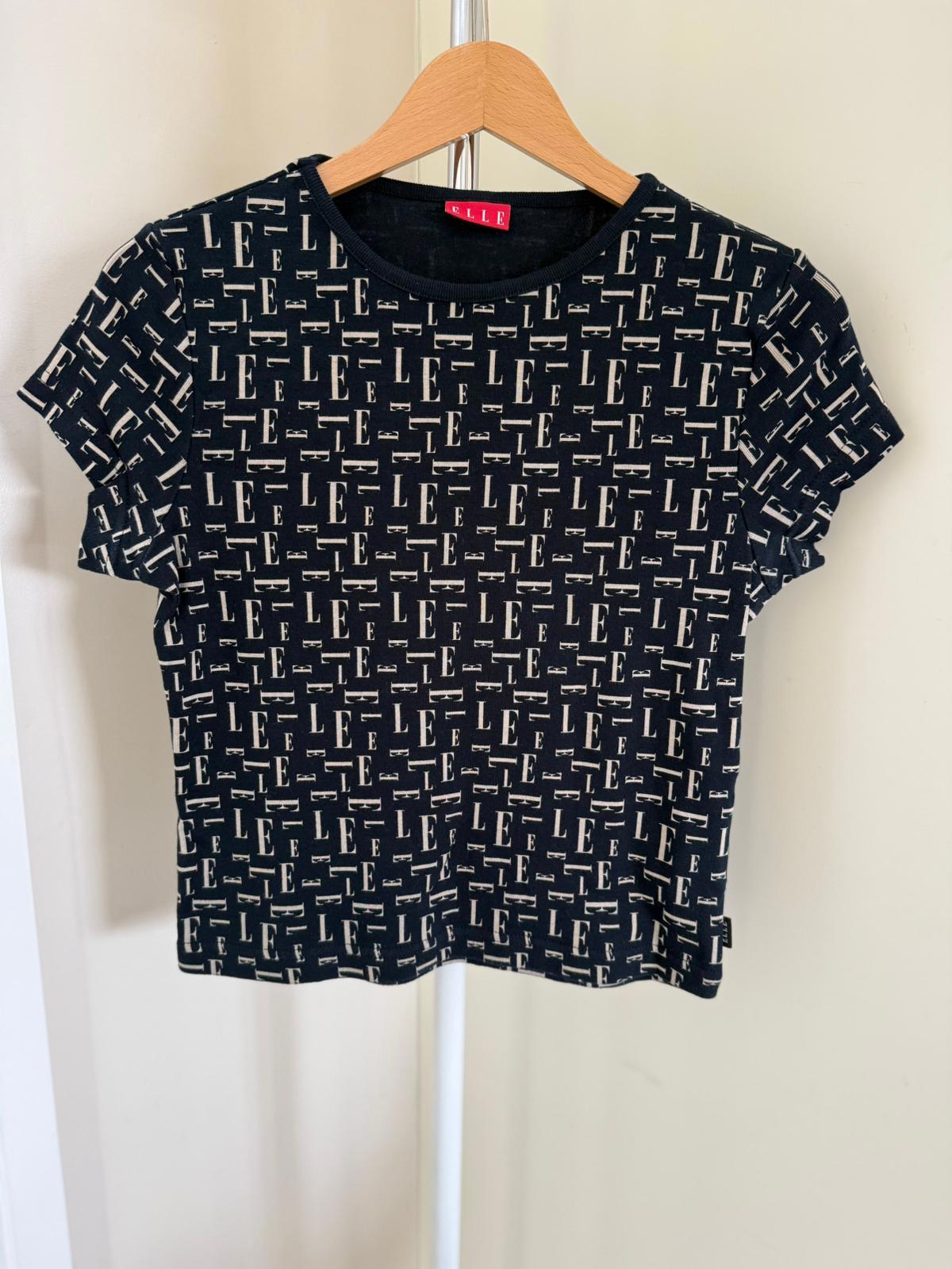 ELLE Womens Short Sleeve All Print Monogram Y2K Baby Tee Top/T-Shirt-M/Medium/10