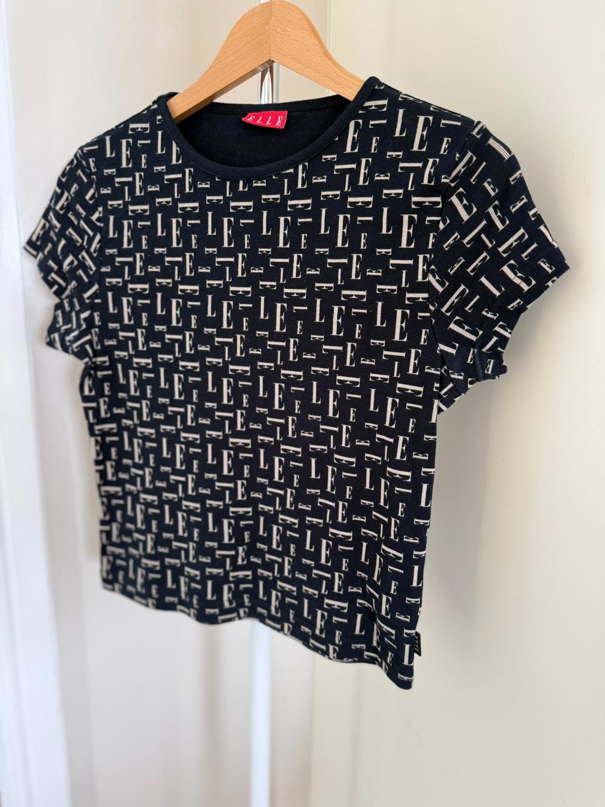ELLE Womens Short Sleeve All Print Monogram Y2K Baby Tee Top/T-Shirt-M/Medium/10