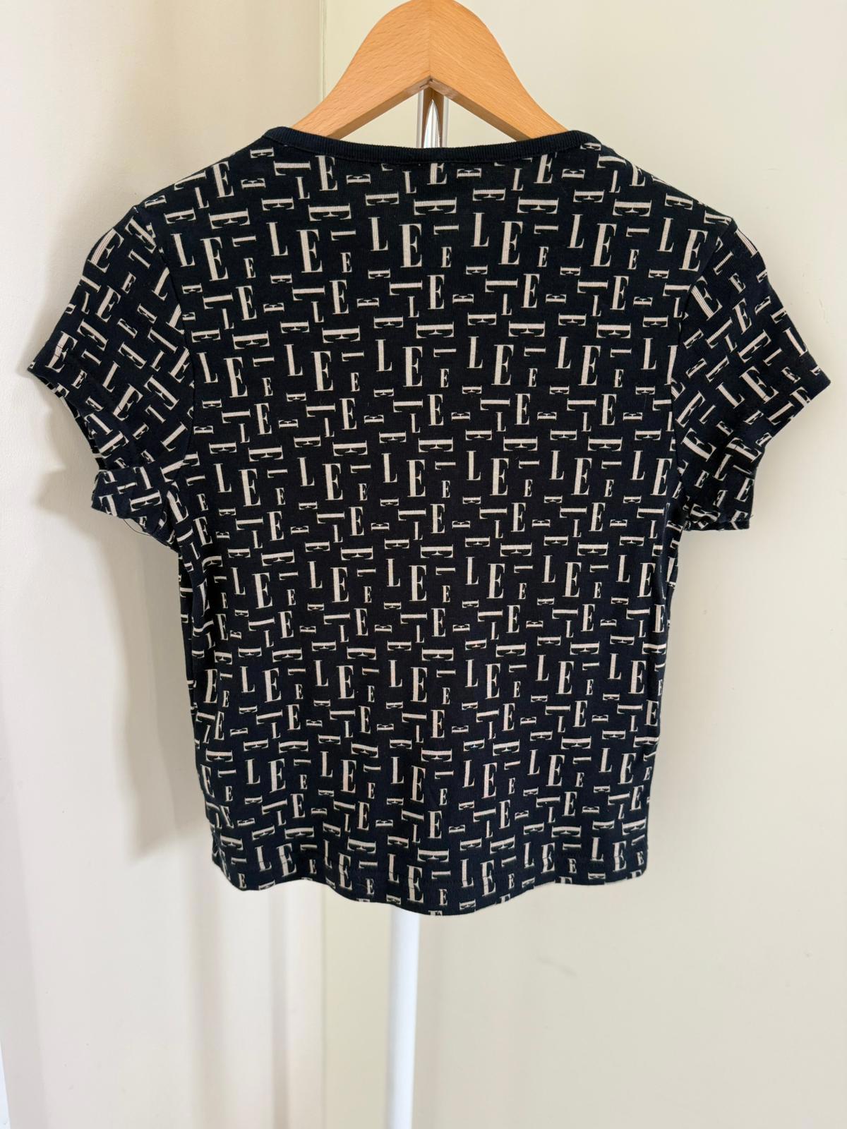 ELLE Womens Short Sleeve All Print Monogram Y2K Baby Tee Top/T-Shirt-M/Medium/10