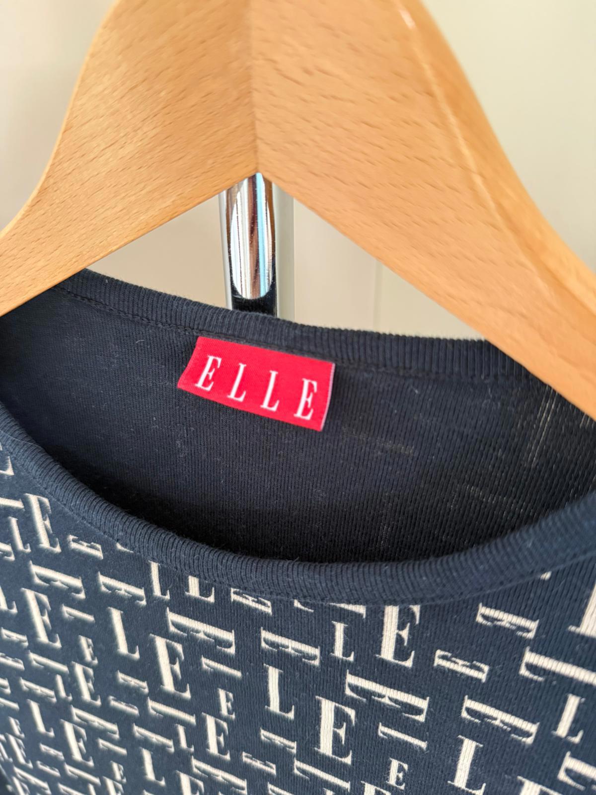 ELLE Womens Short Sleeve All Print Monogram Y2K Baby Tee Top/T-Shirt-M/Medium/10
