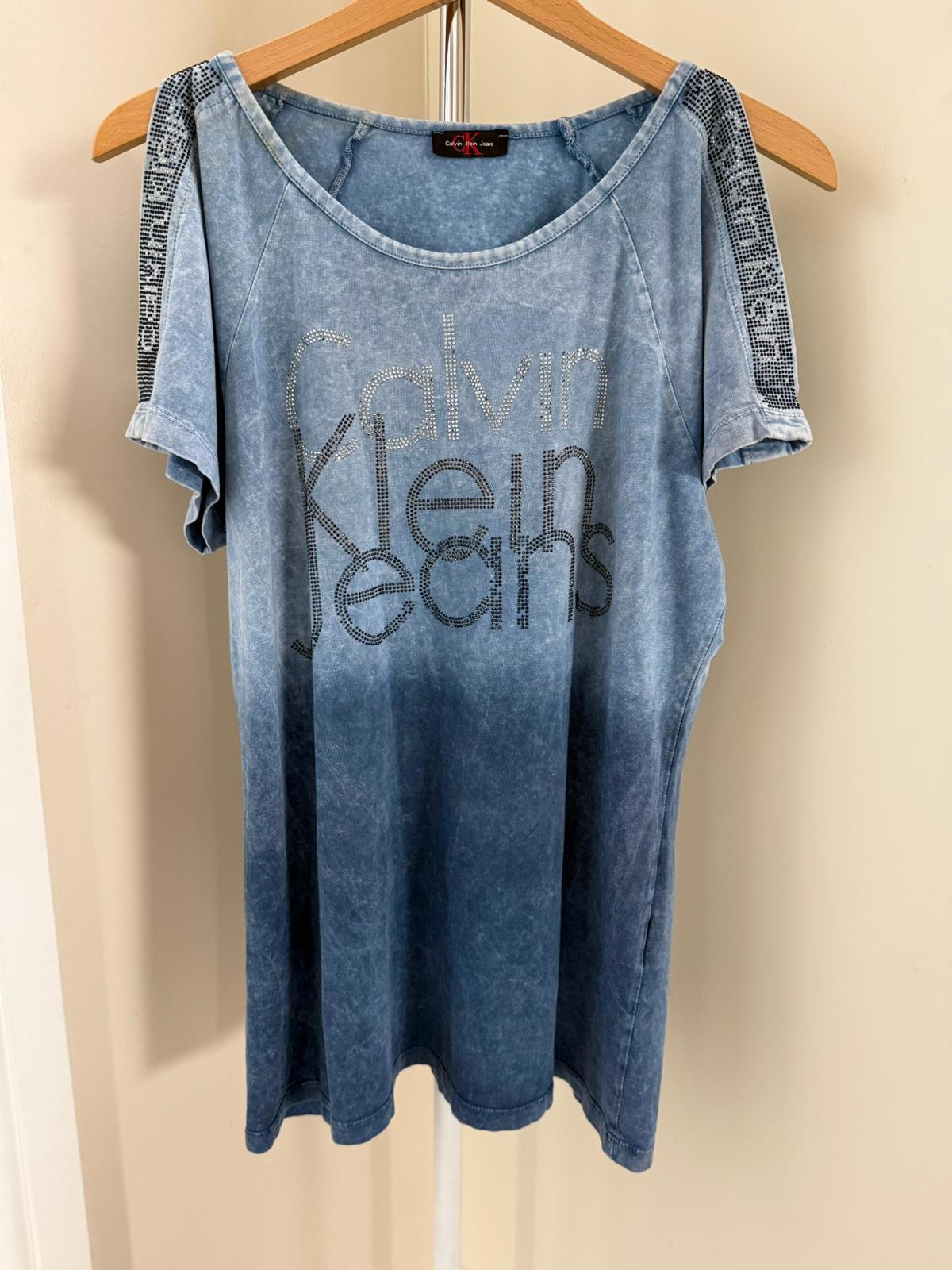 Calvin Klein Jeans Y2K 2000s' Short Sleeve Rhinestone Studded Detail T-Shirt -XL