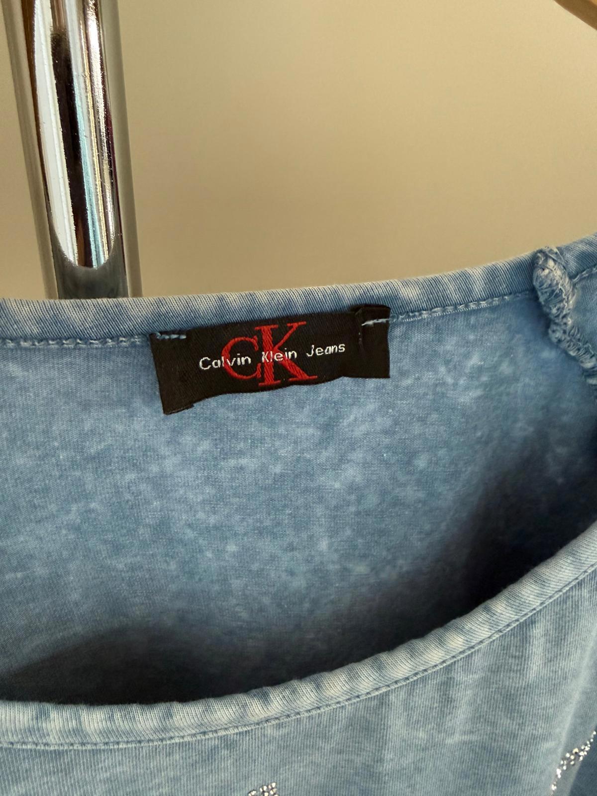 Calvin Klein Jeans Y2K 2000s' Short Sleeve Rhinestone Studded Detail T-Shirt -XL