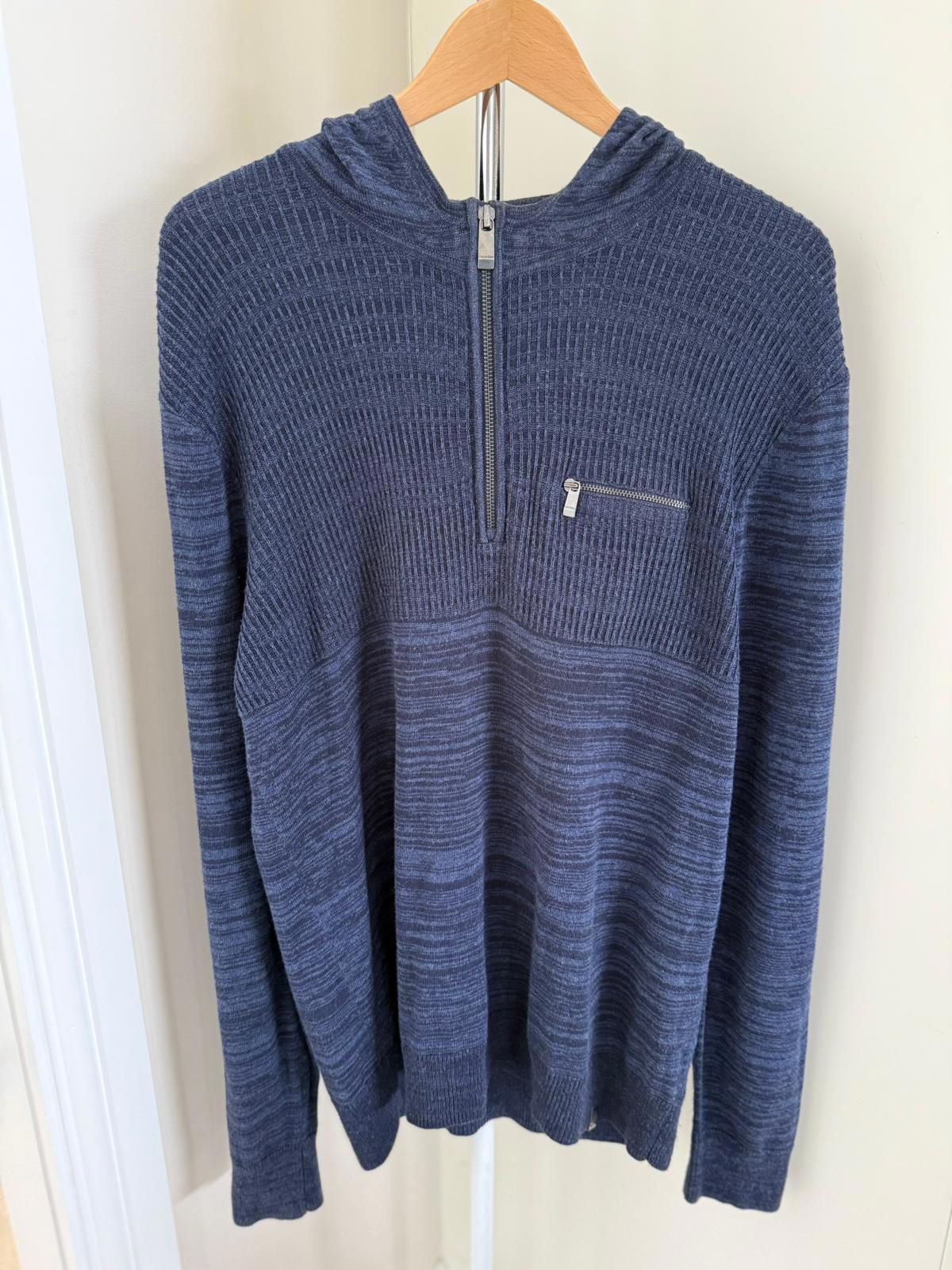 Calvin Klein Mens Y2K 1/2 Zip Pullover Knitted Hoodie Jumper - M/Medium - Navy
