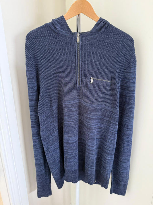 Calvin Klein Mens Y2K 1/2 Zip Pullover Knitted Hoodie Jumper - M/Medium - Navy