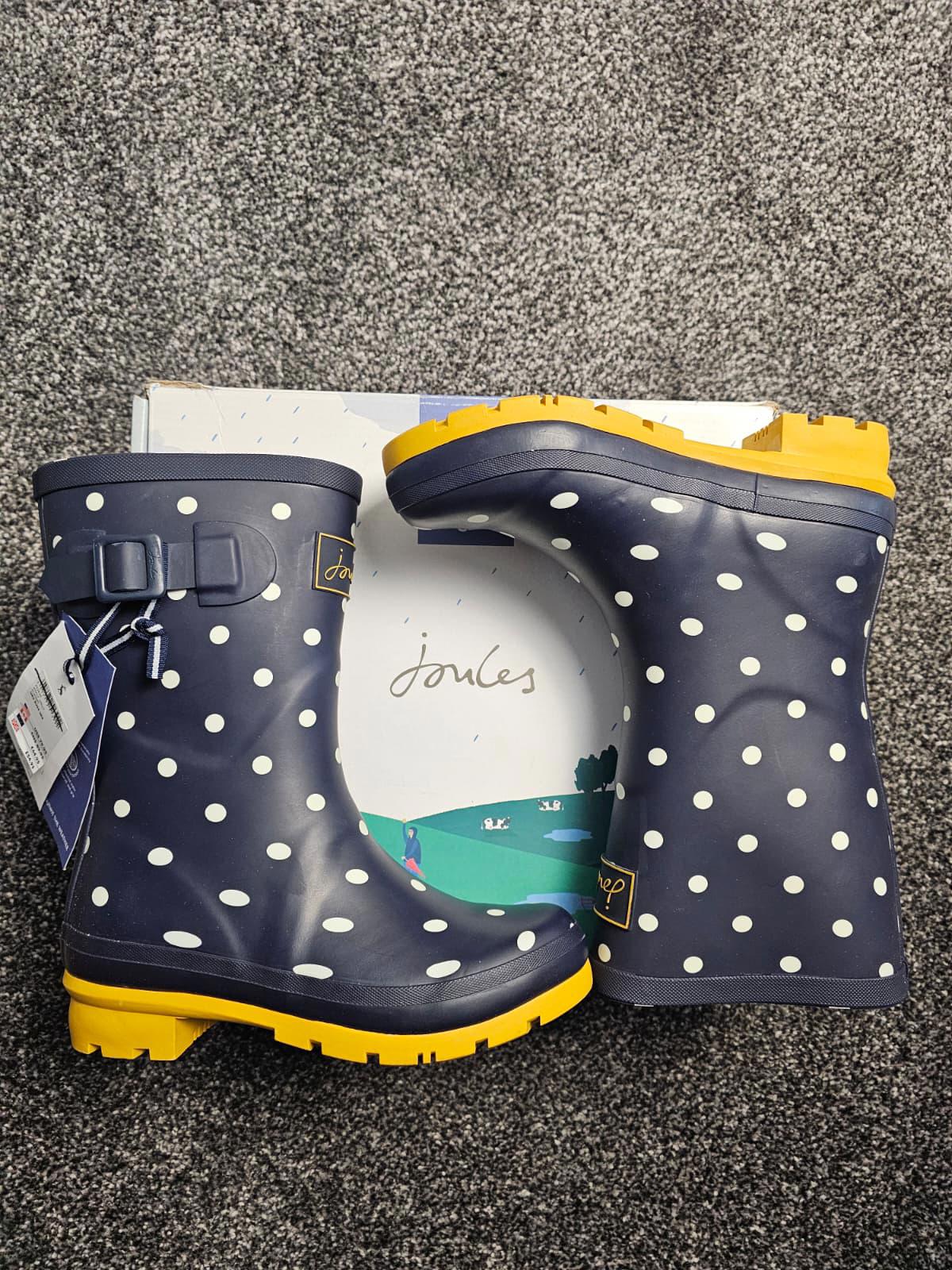Joules Molly Welly Polka Dot Navy Wellington Boots - UK 3 / US 5 - Brand New!