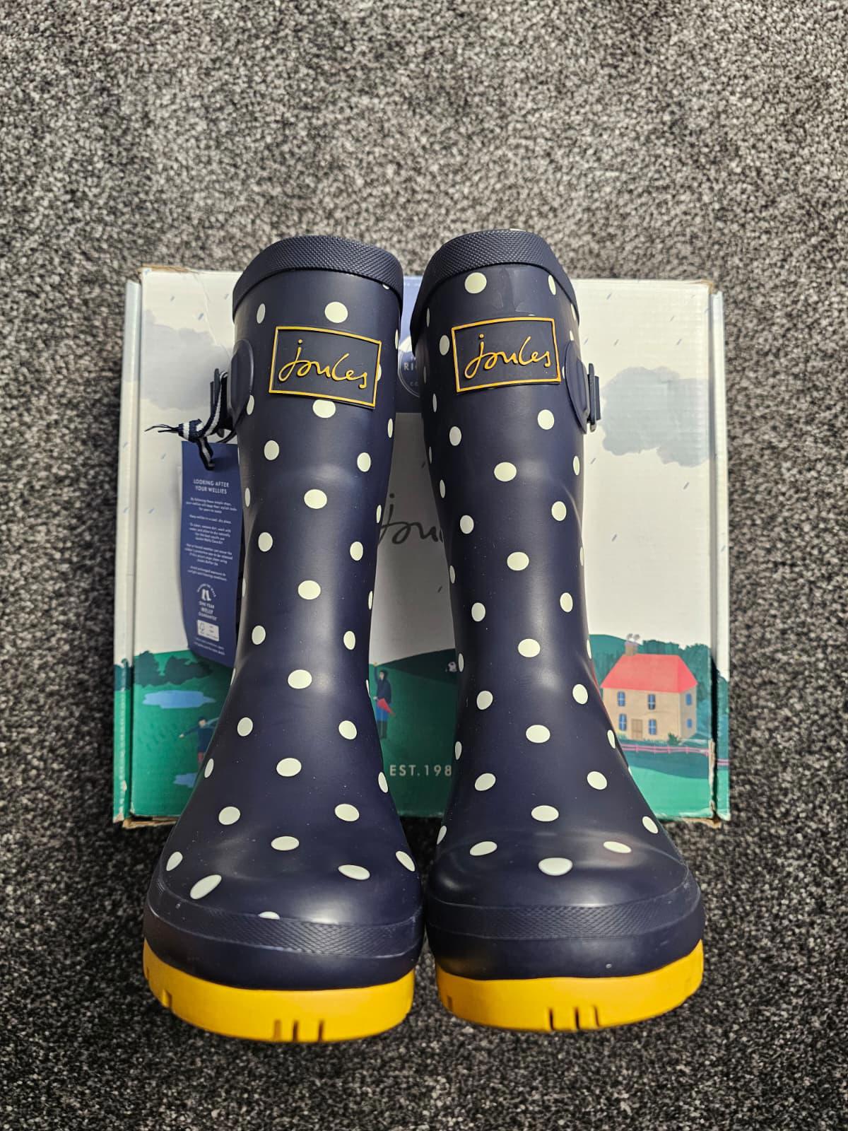 Joules Molly Welly Polka Dot Navy Wellington Boots - UK 3 / US 5 - Brand New!