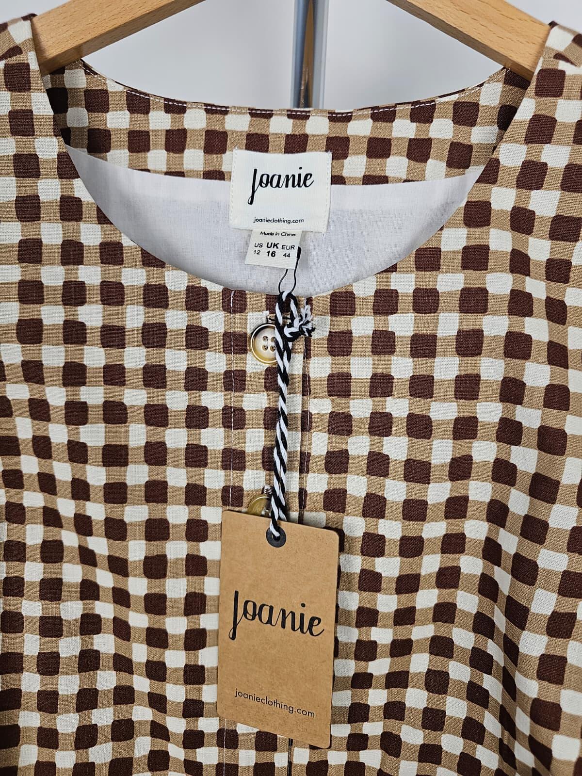 Joanie Ashley Gingham Boat Neck Mini Dress - Brown - UK 16
