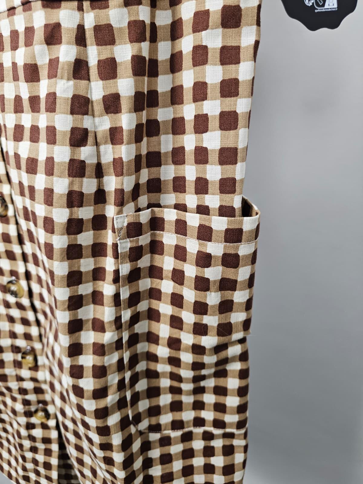 Joanie Ashley Gingham Boat Neck Mini Dress - Brown - UK 16