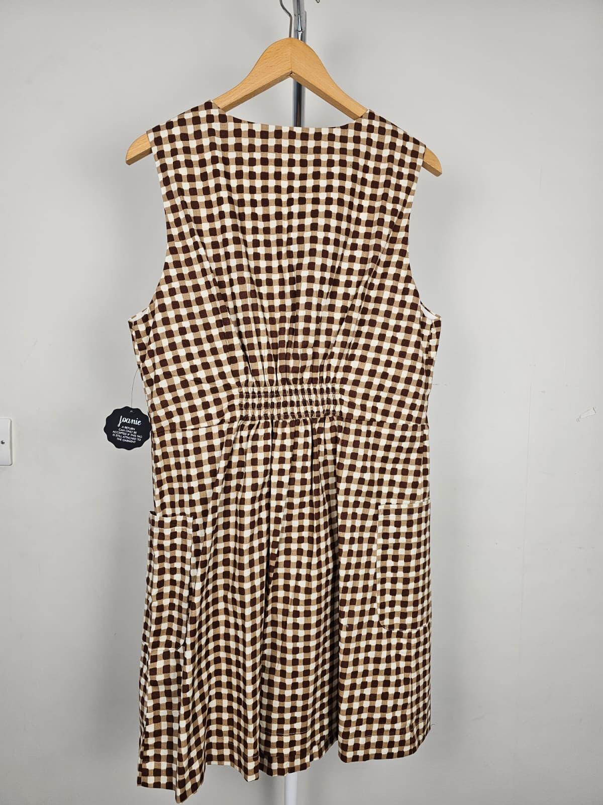 Joanie Ashley Gingham Boat Neck Mini Dress - Brown - UK 16