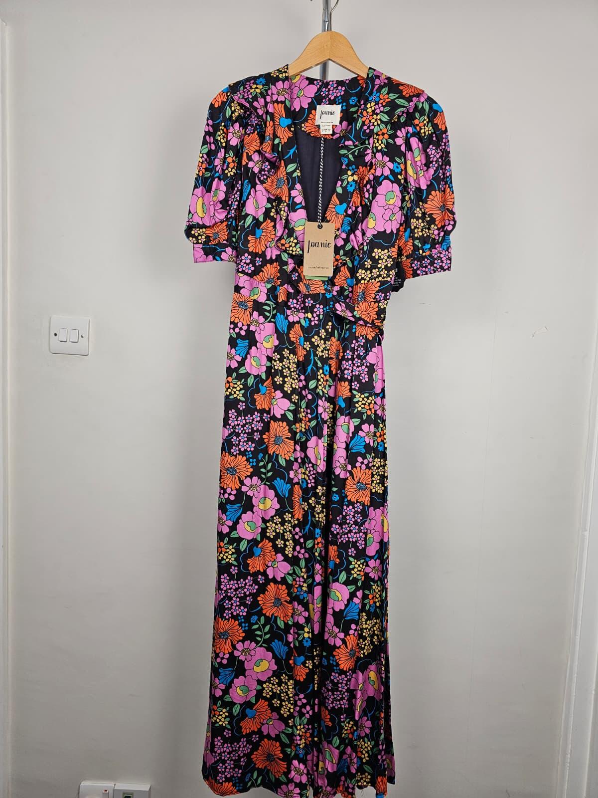 Joanie X Zeena Shah Womens Retro Floral Print Ruffle Collar Wrap Dress - UK 8