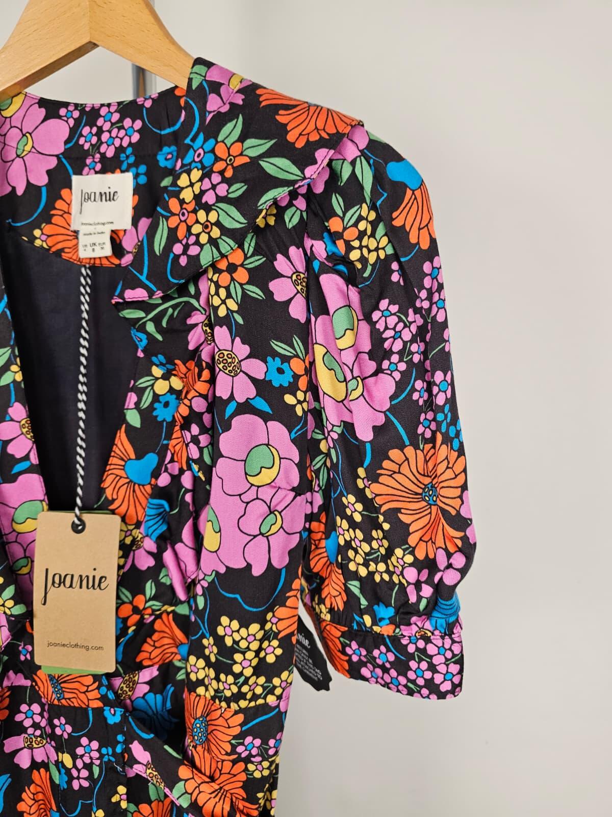 Joanie X Zeena Shah Womens Retro Floral Print Ruffle Collar Wrap Dress - UK 8