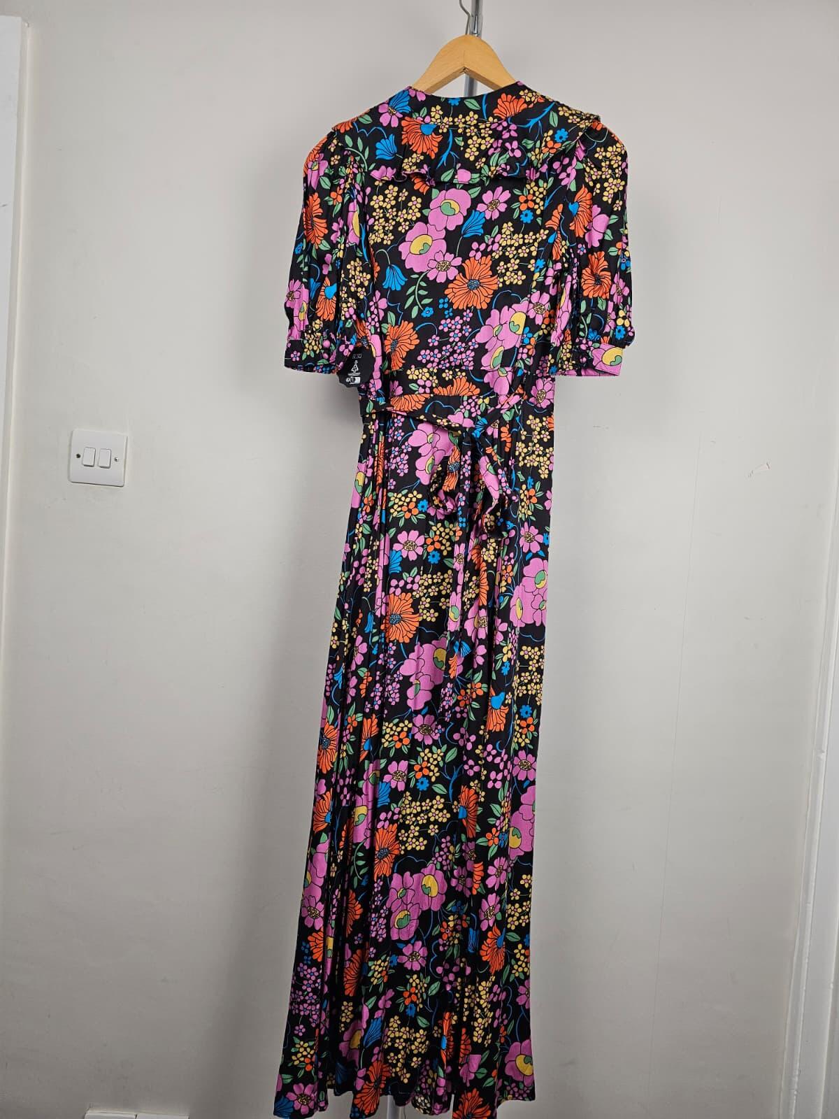 Joanie X Zeena Shah Womens Retro Floral Print Ruffle Collar Wrap Dress - UK 8