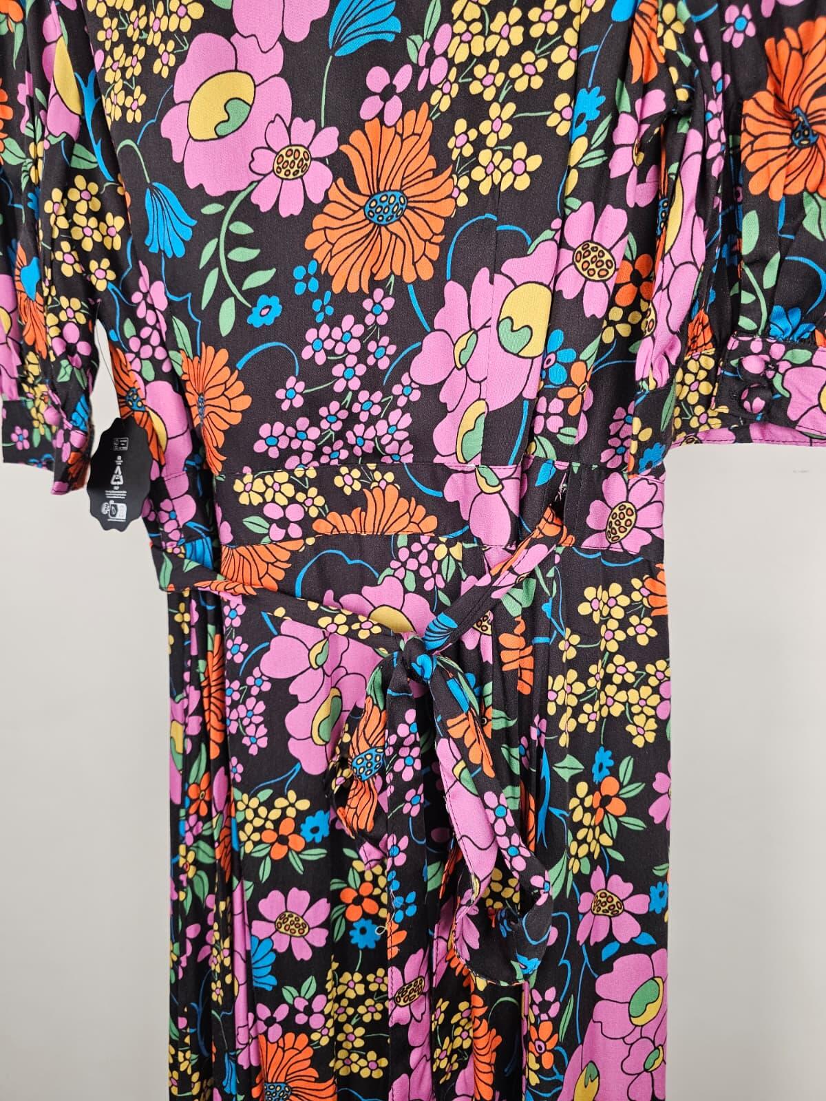 Joanie X Zeena Shah Womens Retro Floral Print Ruffle Collar Wrap Dress - UK 8