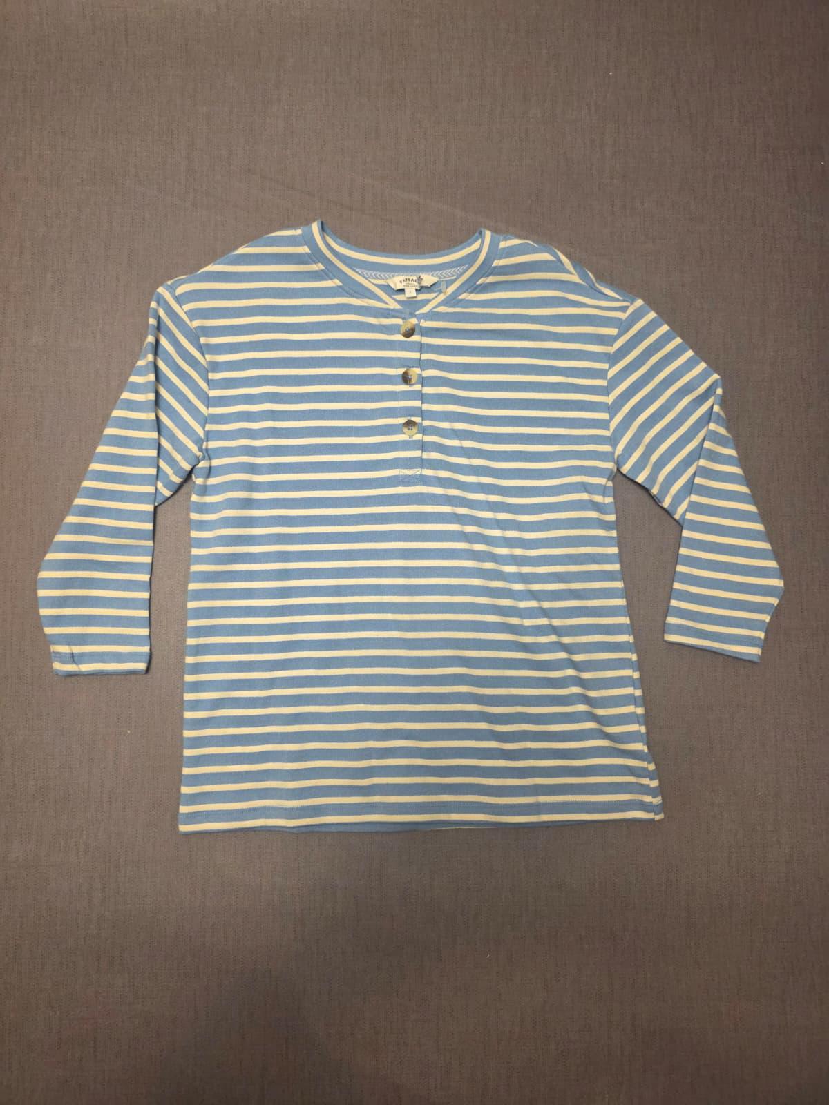 Fat Face Women’s 3/4 Sleeve Southbourne Stripe Sweat Top in Light Blue - UK 6