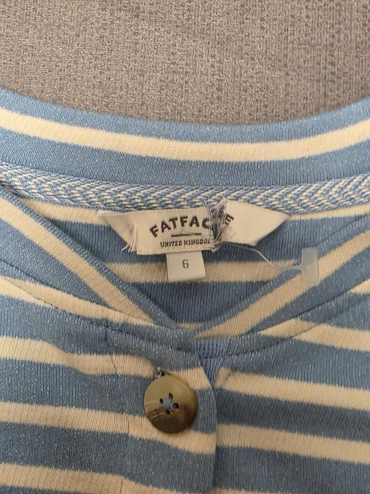 Fat Face Women’s 3/4 Sleeve Southbourne Stripe Sweat Top in Light Blue - UK 6