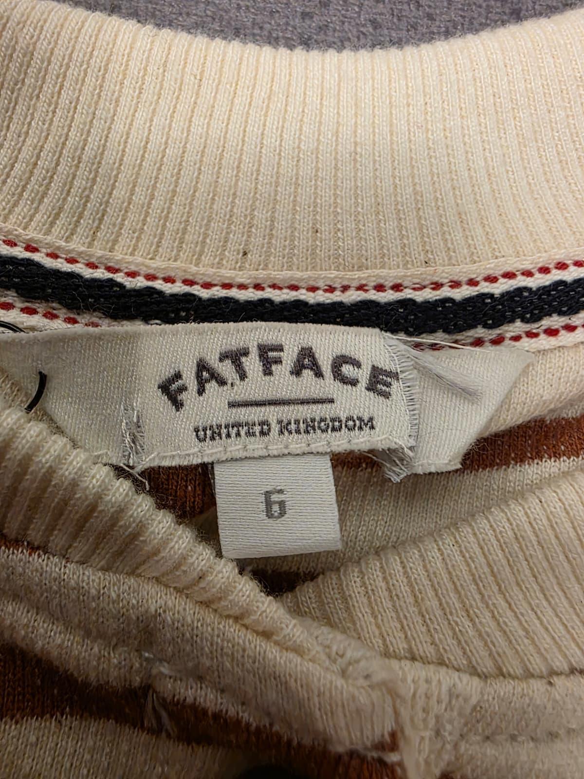 Fat Face Women’s ¾ Sleeve Southbourne Stripe Sweat Top in Ivory Brown - UK 6