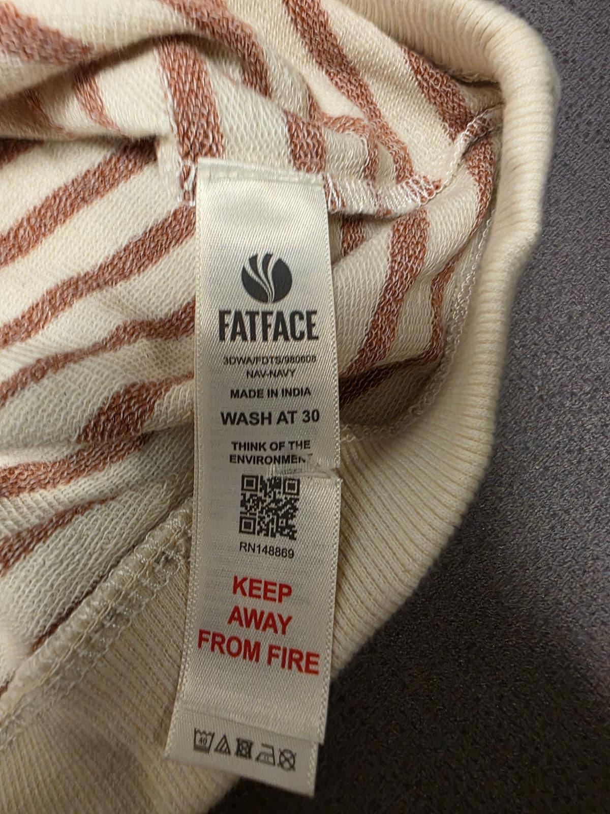 Fat Face Women’s ¾ Sleeve Southbourne Stripe Sweat Top in Ivory Brown - UK 6