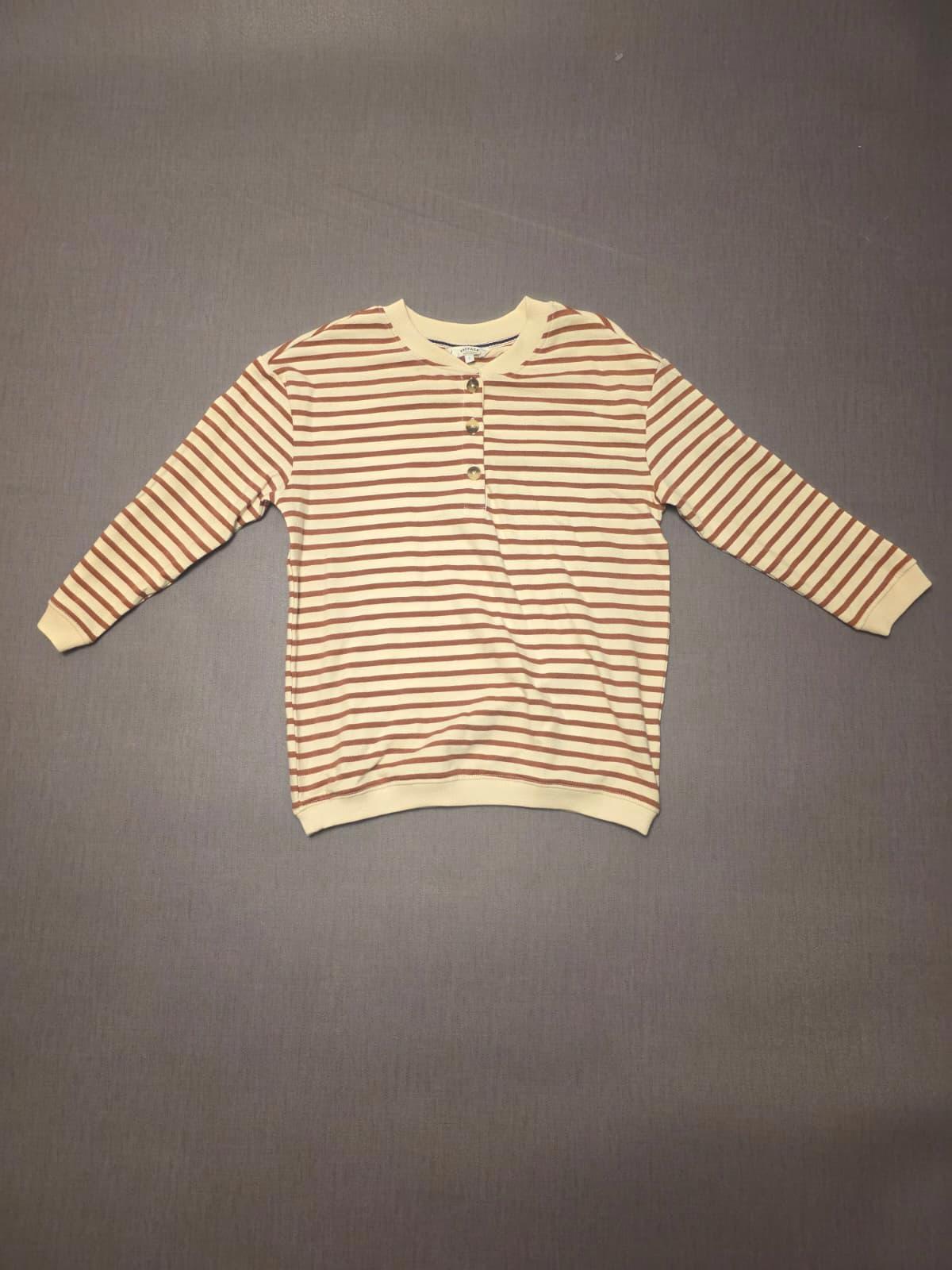 Fat Face Women’s ¾ Sleeve Southbourne Stripe Sweat Top in Ivory Brown - UK 6