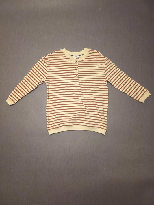 Fat Face Women’s ¾ Sleeve Southbourne Stripe Sweat Top in Ivory Brown - UK 6