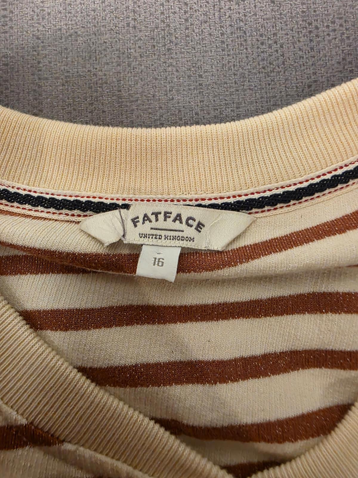 Fat Face Women’s ¾ Sleeve Southbourne Stripe Sweat Top in Ivory Brown - UK 10