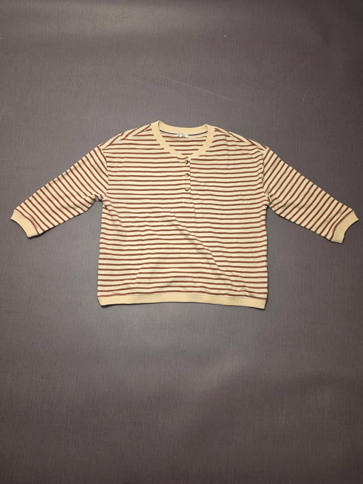 Fat Face Women’s ¾ Sleeve Southbourne Stripe Sweat Top in Ivory Brown - UK 10