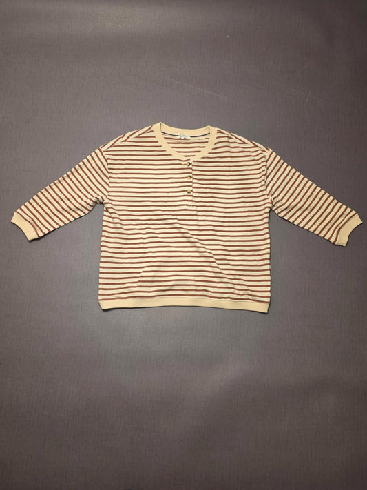 Fat Face Women’s ¾ Sleeve Southbourne Stripe Sweat Top in Ivory Brown - UK 10