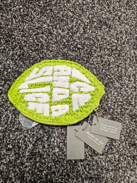 Oliver Bonas Lime Raffia Pouch/Purse Keys Zipped - Small - BNWT - Lime Green