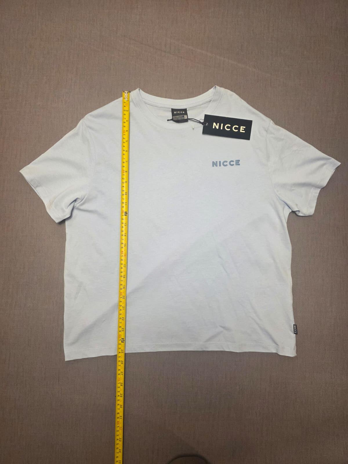 NICCE Womens Chest Print Logo Short Sleeve Cotton T-Shirt - UK 16 - Light Blue