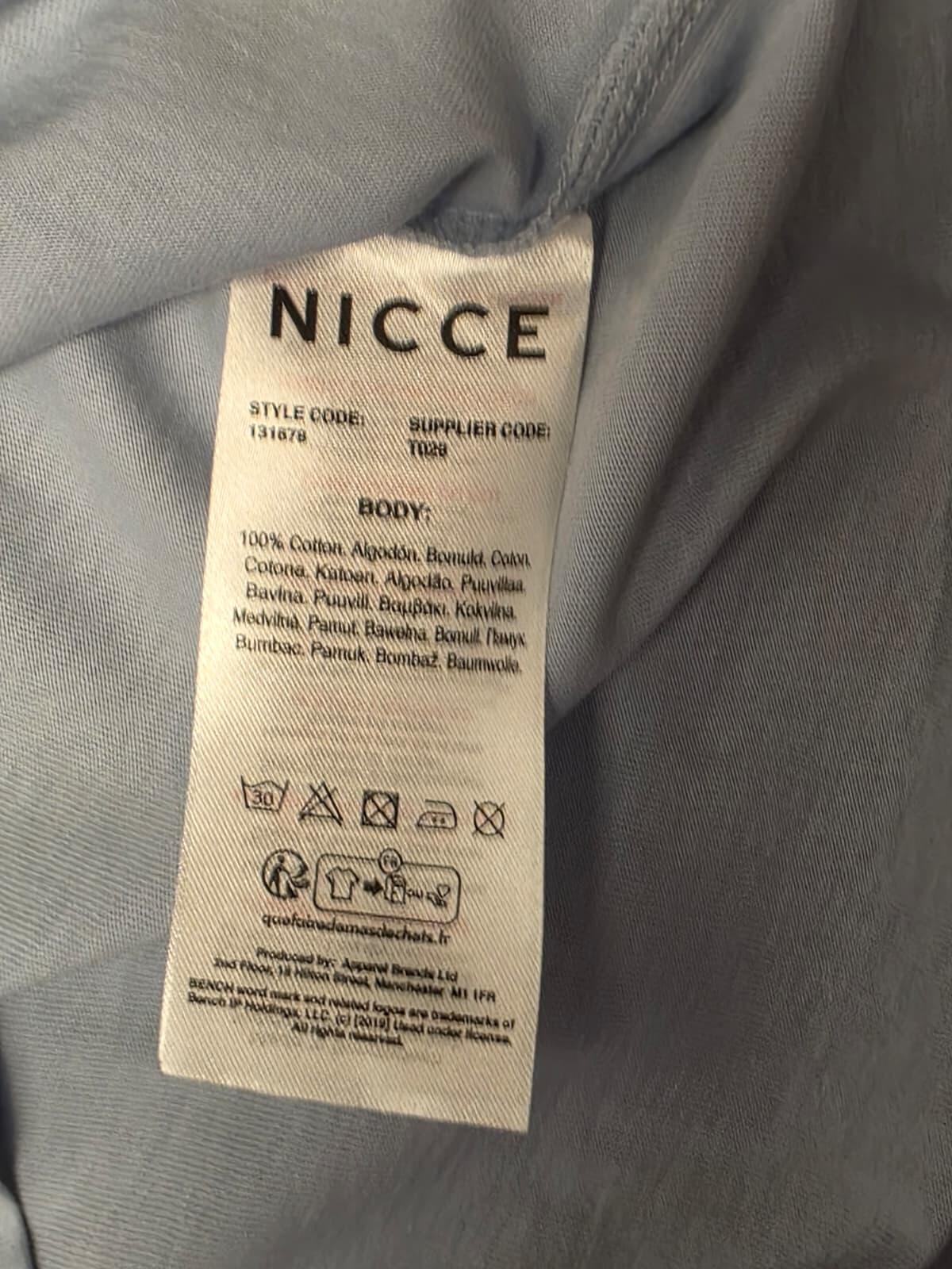 NICCE Womens Chest Print Logo Short Sleeve Cotton T-Shirt - UK 16 - Light Blue