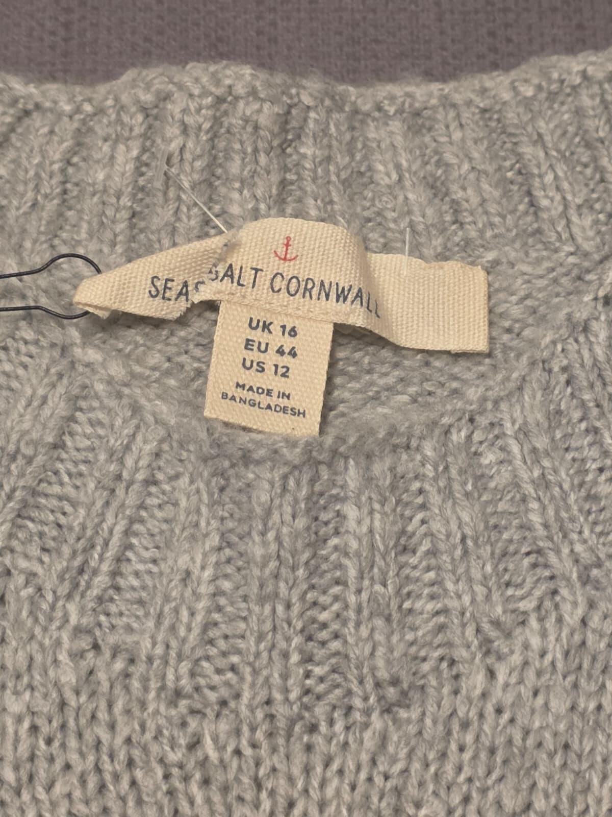Sea Salt Cornwall  Pullover Fisherman Style Merino Blend Knitted Jumper - UK 16