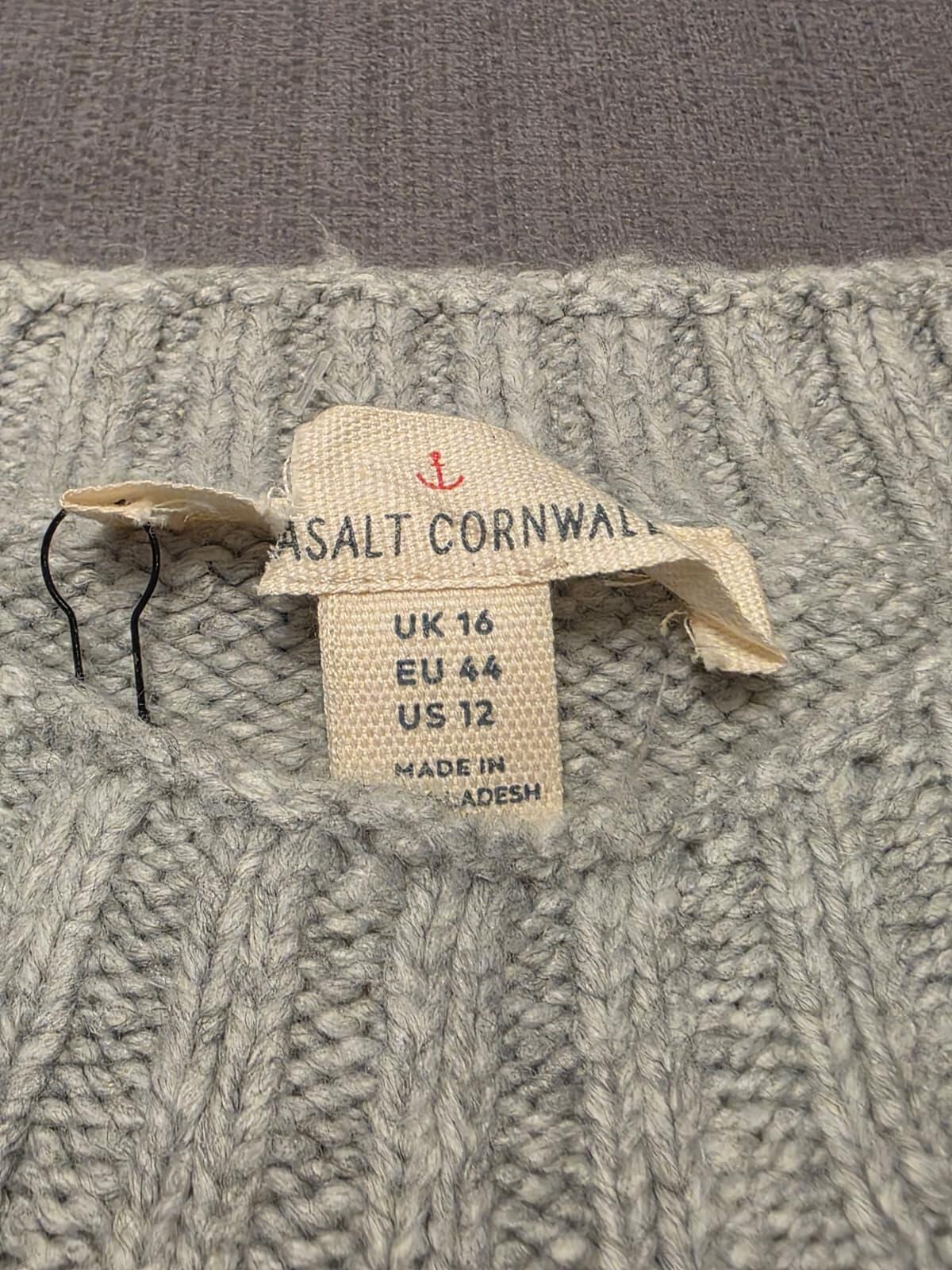Sea Salt Cornwall  Pullover Fisherman Style Merino Blend Knitted Jumper 16 -Grey