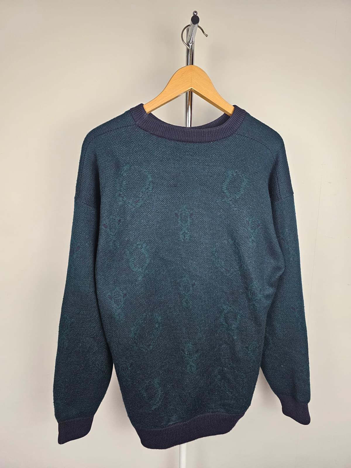Pringle Mens Vintage Wool Pattern Wind Resistant Pullover Jumper - L -Dark Green
