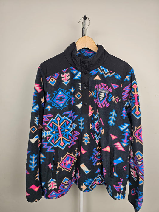 Columbia Womens Snap Button Neon Aztec Fleece Pullover Jumper - XL/Extra Large
