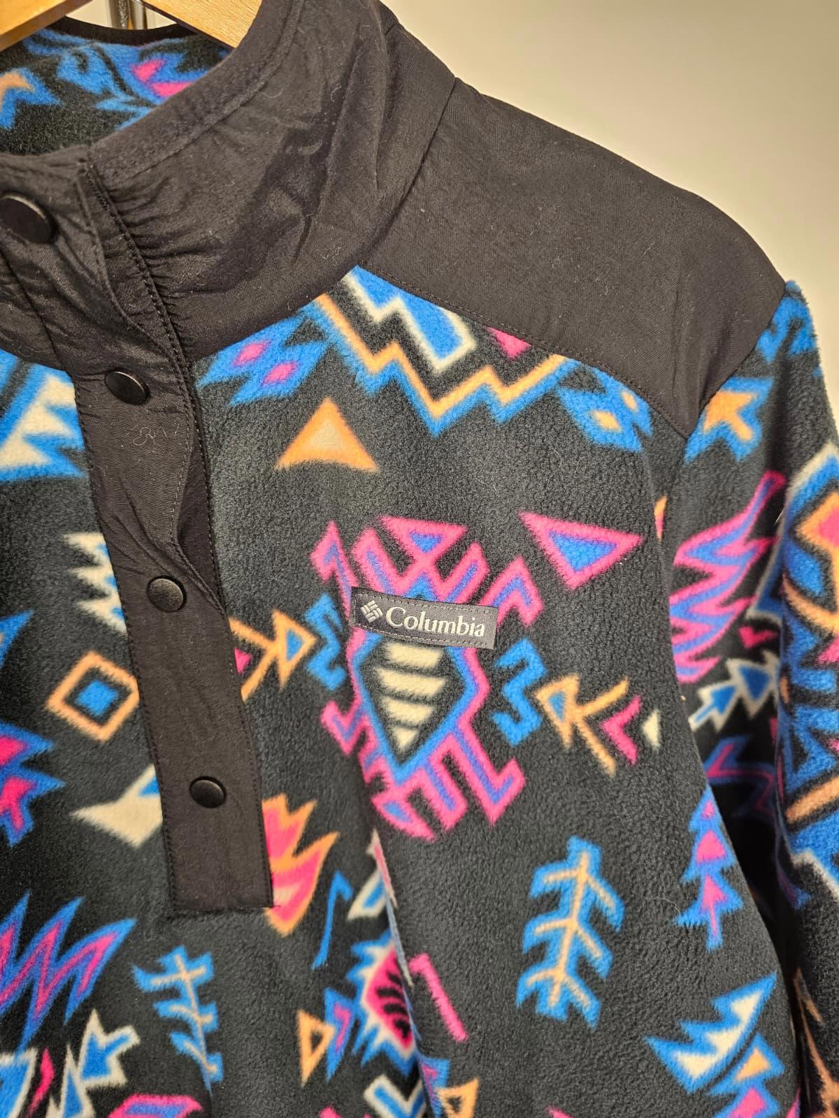 Columbia Womens Snap Button Neon Aztec Fleece Pullover Jumper - XL/Extra Large