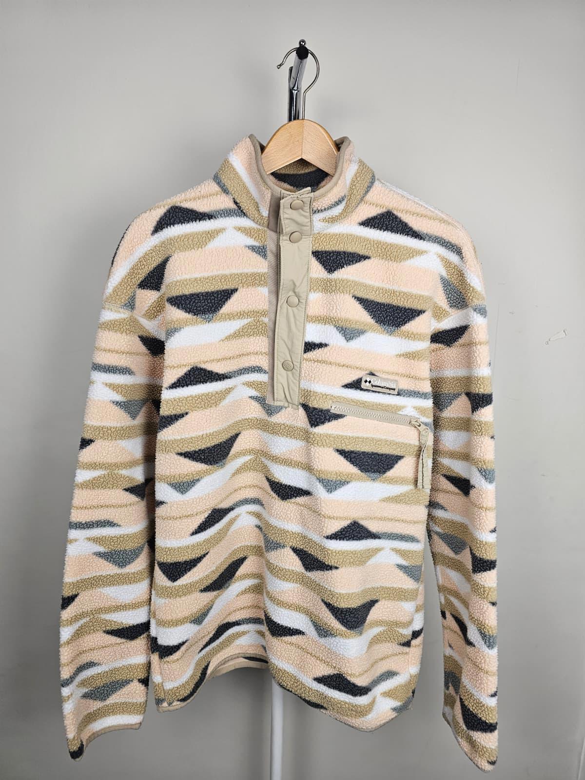 Columbia Snap Button Abstract Pattern Pullover Fleece Jumper - S/Small M -Unisex
