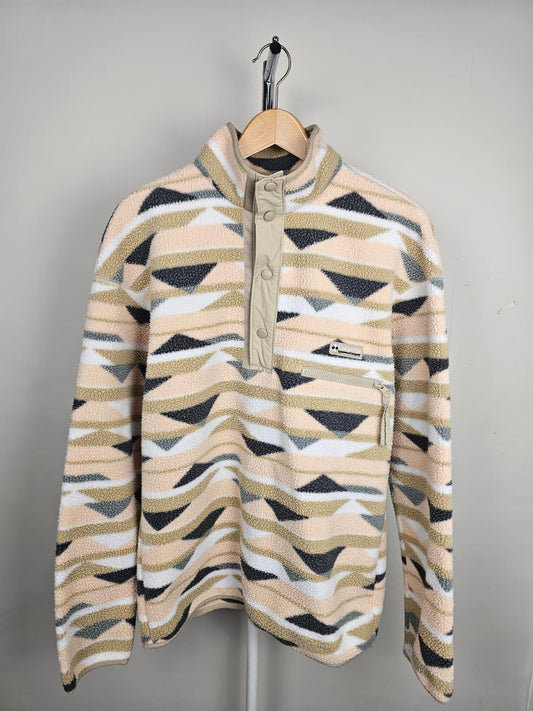Columbia Snap Button Abstract Pattern Pullover Fleece Jumper - S/Small M -Unisex