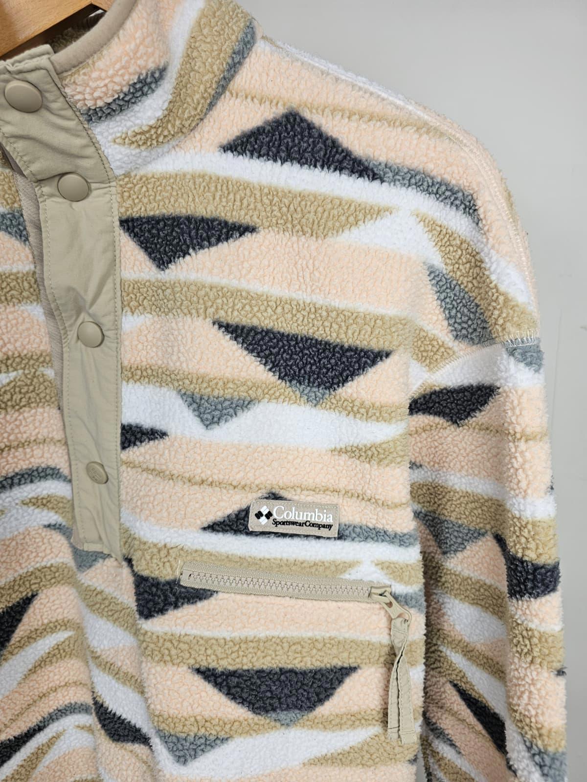 Columbia Snap Button Abstract Pattern Pullover Fleece Jumper - S/Small M -Unisex