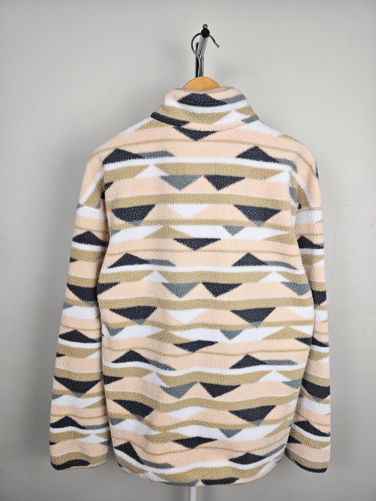 Columbia Snap Button Abstract Pattern Pullover Fleece Jumper - S/Small M -Unisex
