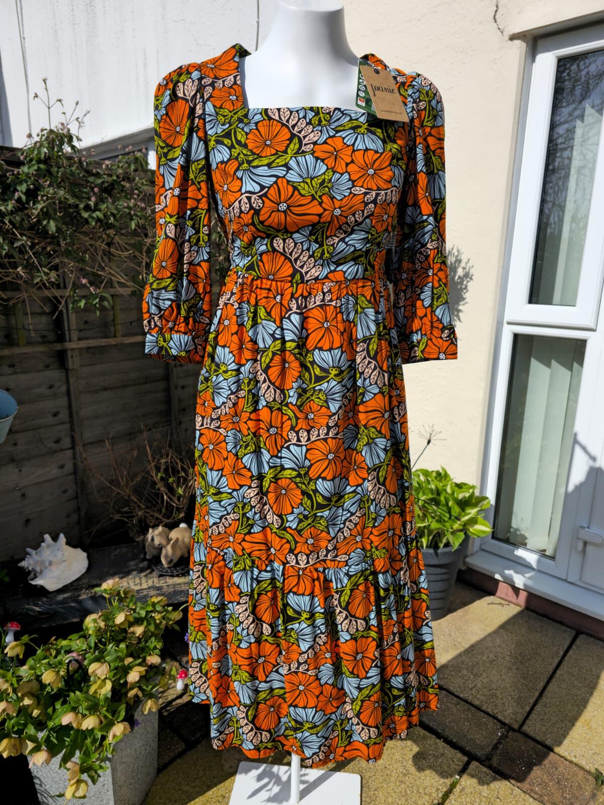 Joanie Womens Candi Vintage Floral Flower Print Square Neck Midi Dress - UK 8