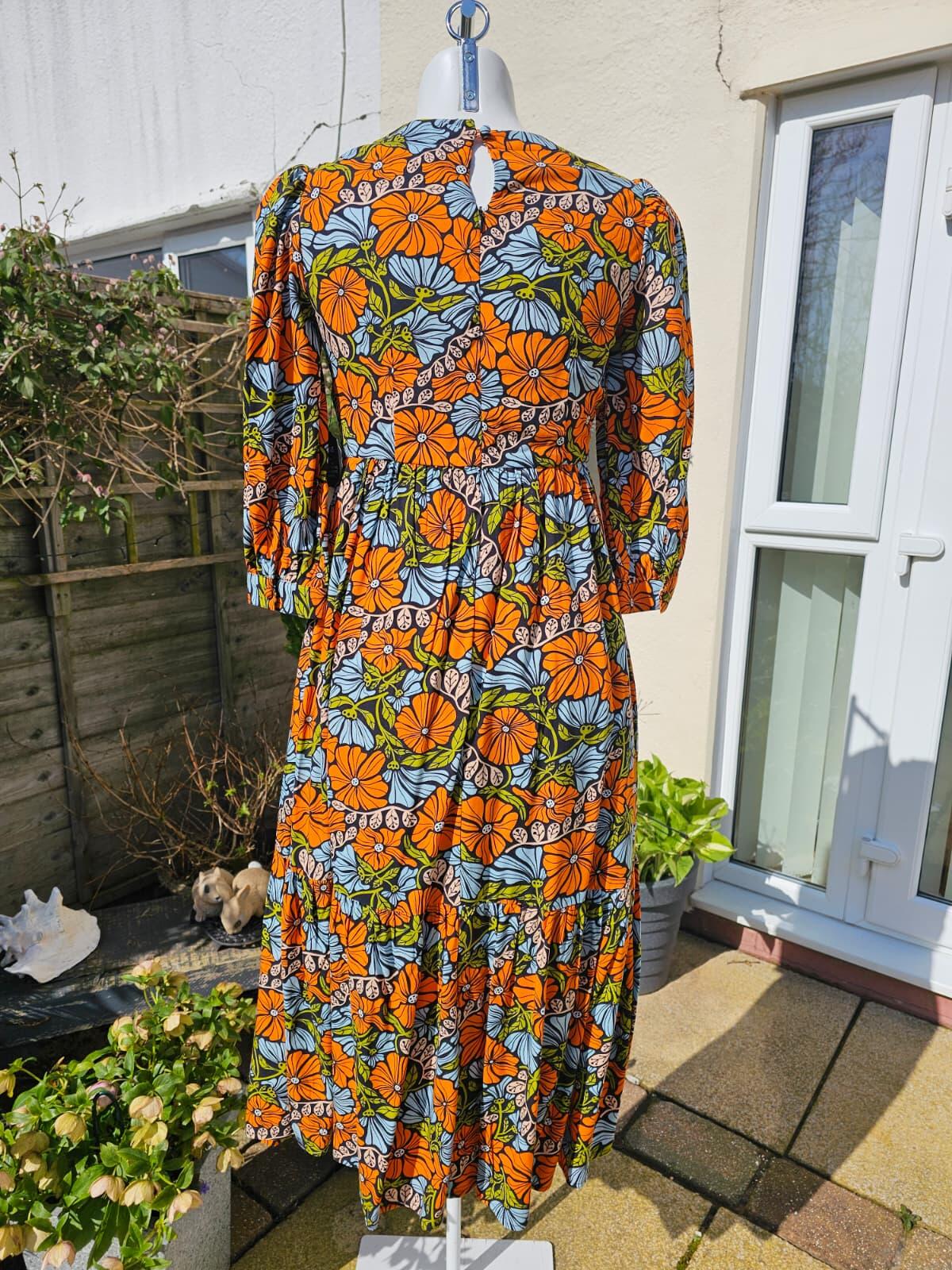 Joanie Womens Candi Vintage Floral Flower Print Square Neck Midi Dress - UK 8