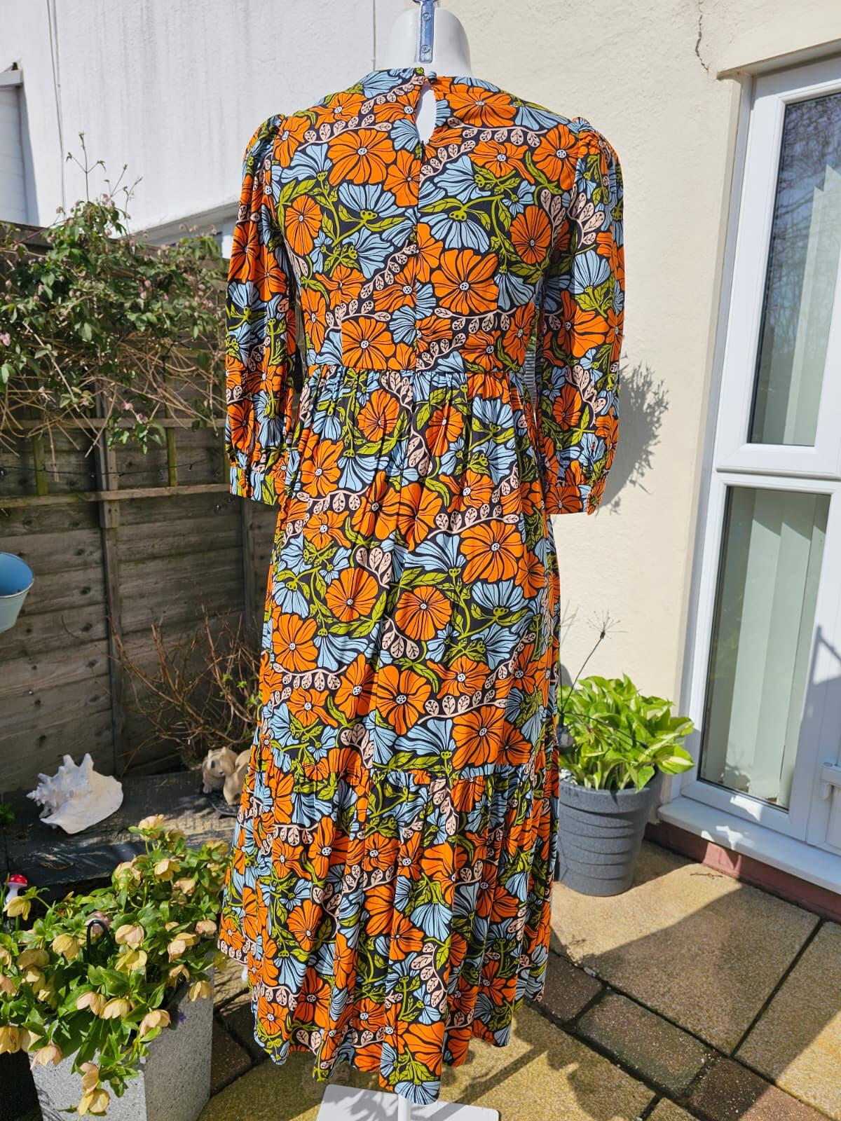 Joanie Womens Candi Vintage Floral Flower Print Square Neck Midi Dress - UK 8