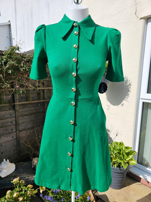 Joanie Womens Colton Jersey Shirt Organic Cotton Button-Down Dress - UK 8 -Green