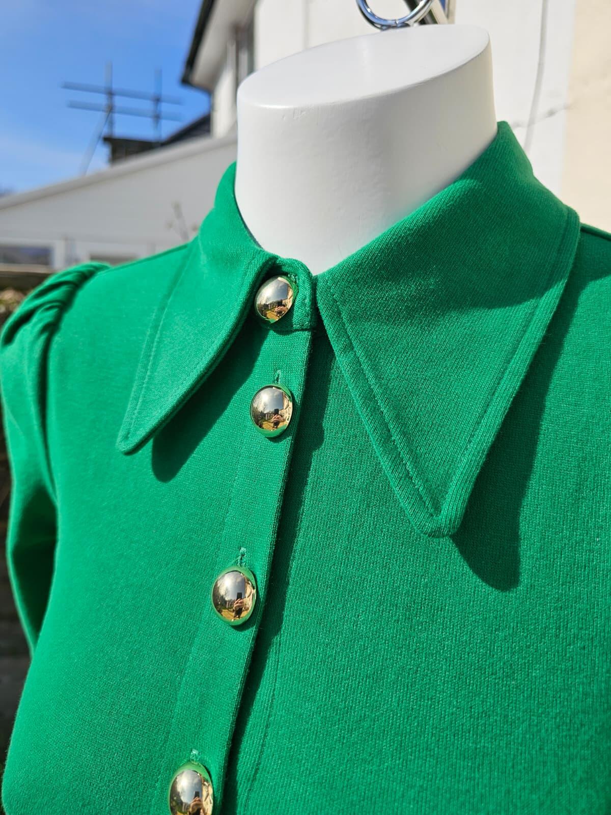 Joanie Womens Colton Jersey Shirt Organic Cotton Button-Down Dress - UK 8 -Green