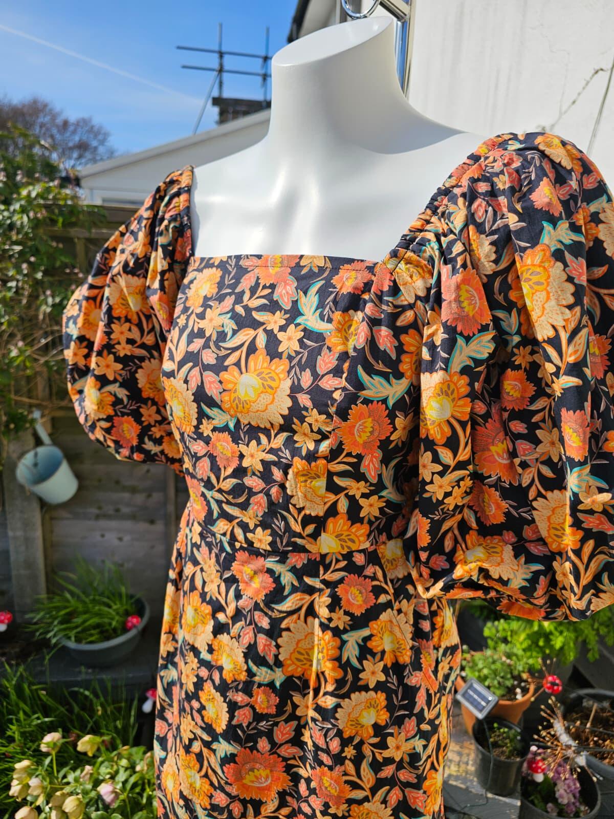 Joanie Women's Penny Floral Print Square Neck Puff Sleeve Spring Dress - UK 8
