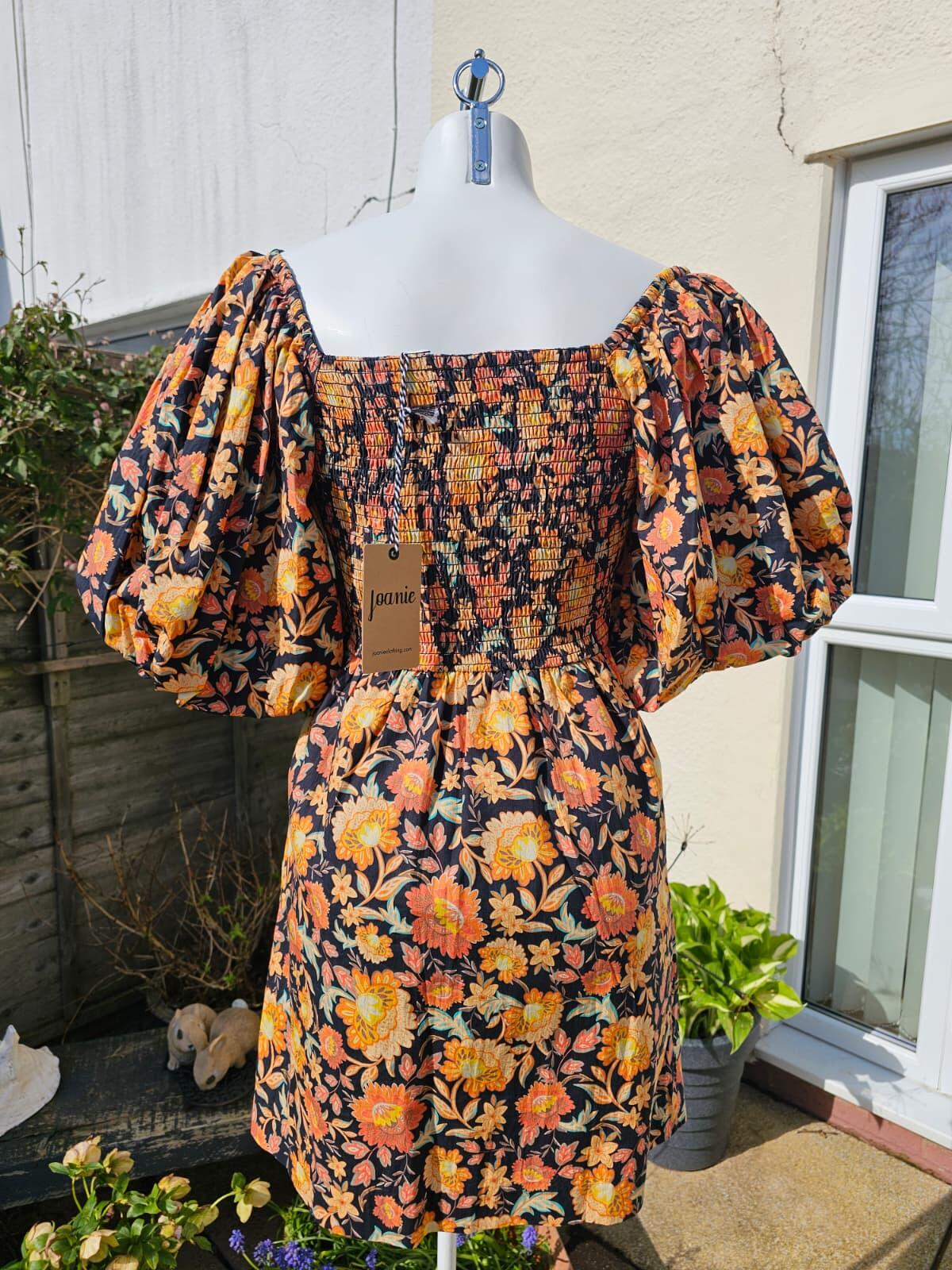 Joanie Women's Penny Floral Print Square Neck Puff Sleeve Spring Dress - UK 8