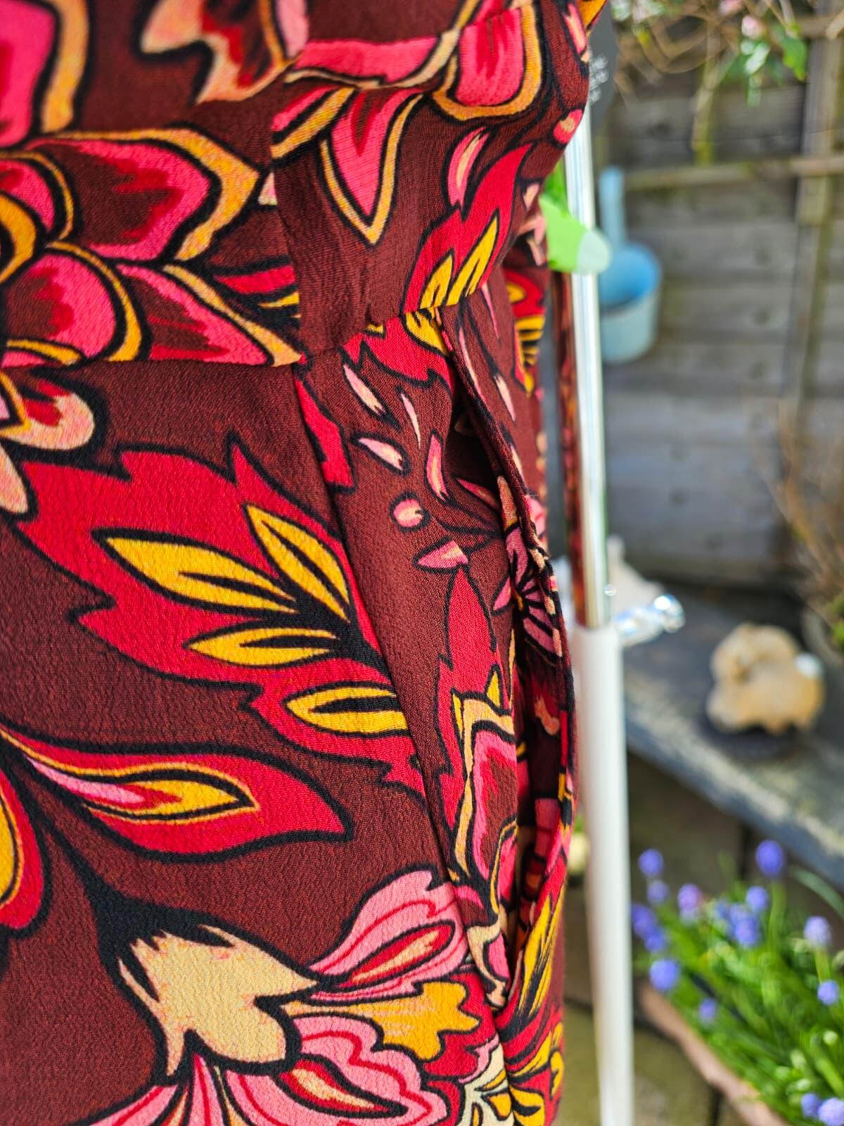 Joanie Womens Rebecca Burgundy Floral Print Puff Sleeve Midi Spring Dress -UK 18